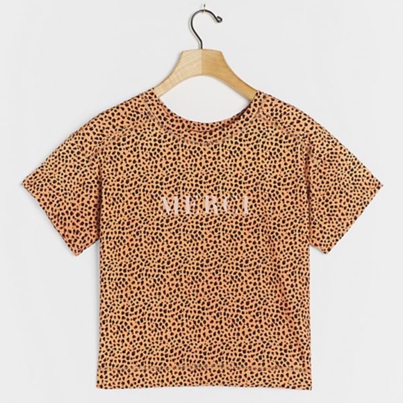 Anthropologie Merci Animal Print/ Spotted Cropped Graphic T Shirt NWT - Picture 2 of 5